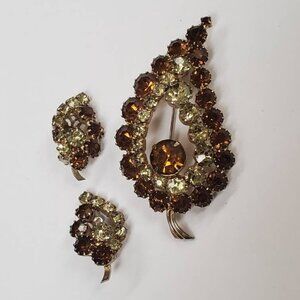 Vintage Continental Amber Topaz Brooch and Clip-on Set